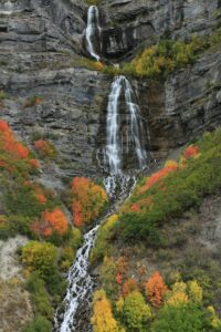 Bridal Veil Falls with fall foliage on either side